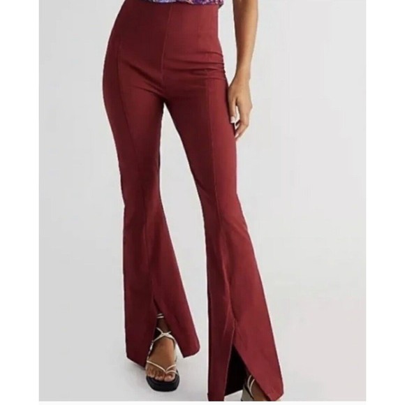 FREE PEOPLE Women Real Deal Slit Stretch Pants Wine/Maroon Size Small NWT